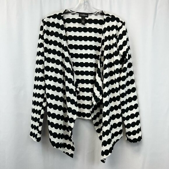 Karen Brooks Womens Cardigan Sweater Black White Stripe Long Sleeve Open Front S - Picture 1 of 10